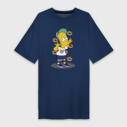 Футболка женская-платье Барт Симпсон показывает язык, цвет: тёмно-синий