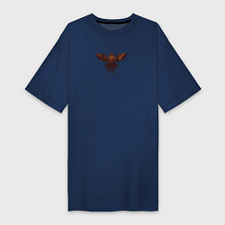 Футболка женская-платье Летящая сова и силуэт оленя в осеннем лесу, цвет: тёмно-синий