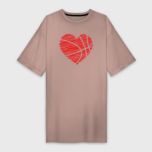 Женская футболка-платье Сердце баскетбольный мяч / Пыльно-розовый – фото 1