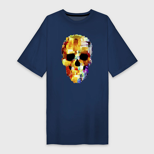 Женская футболка-платье Color skull - sketch / Тёмно-синий – фото 1
