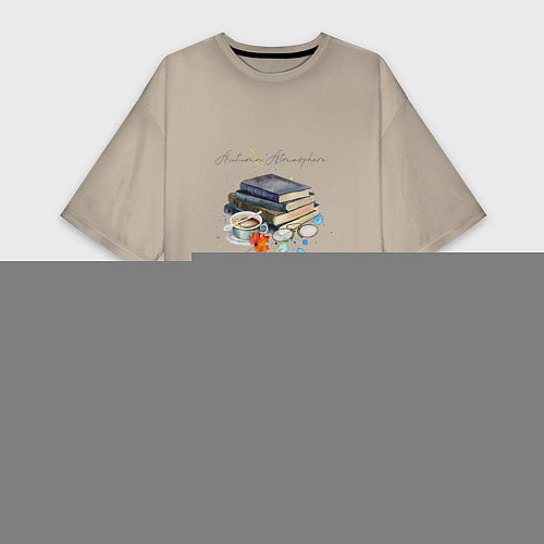 Женская футболка-платье Autumn atmosphere with books and coffee / Миндальный – фото 1