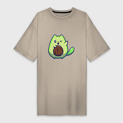 Футболка женская-платье Avocado green cat, цвет: миндальный