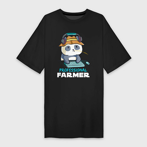 Женская футболка-платье Professional Farmer - панда геймер / Черный – фото 1