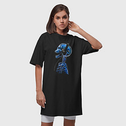 Футболка женская-платье Скелет в наушниках - меломан, цвет: черный — фото 2