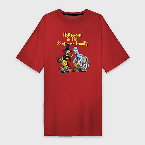 Женская футболка-платье Halloween in the Simpsons Family / Красный – фото 1