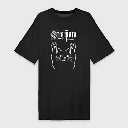 Футболка женская-платье Stigmata рок кот, цвет: черный