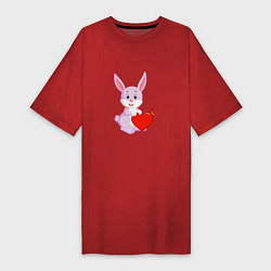 Футболка женская-платье Кролик с сердцем, цвет: красный