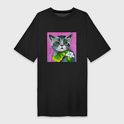Женская футболка-платье Зеленоглазое котэ виртуального мира