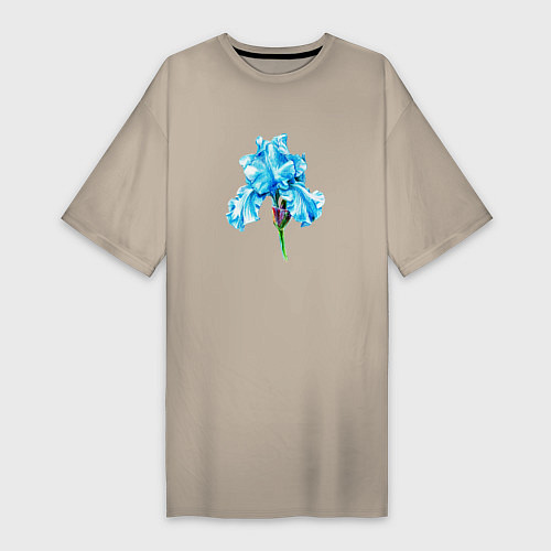 Женская футболка-платье Голубые цветы ирисы / Миндальный – фото 1