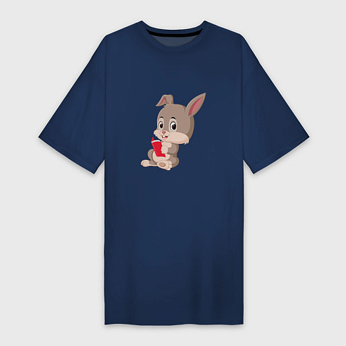 Женская футболка-платье Читающий кролик / Тёмно-синий – фото 1