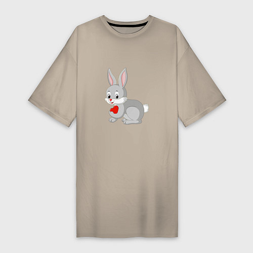 Женская футболка-платье Кролик и сердечко / Миндальный – фото 1