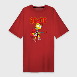 Футболка женская-платье AC DC Барт Симпсон, цвет: красный