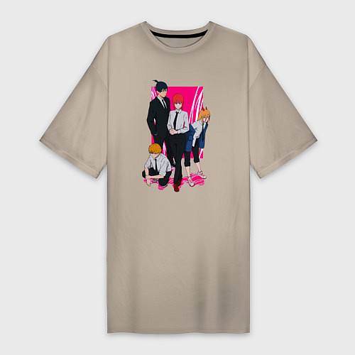 Женская футболка-платье Команда Макимы - Человек бензопила / Миндальный – фото 1