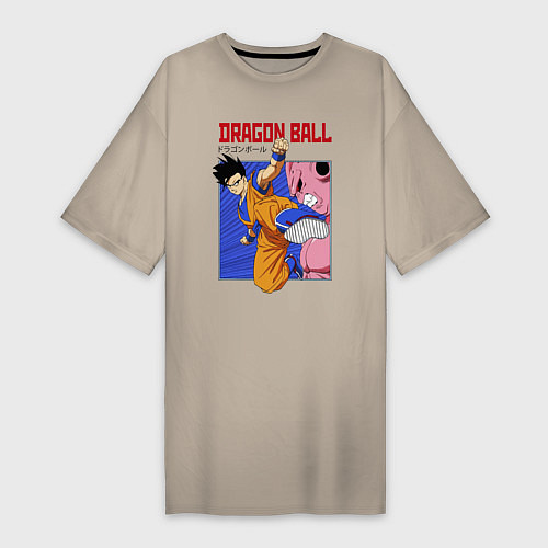 Женская футболка-платье Dragon Ball - Сон Гоку - Удар / Миндальный – фото 1