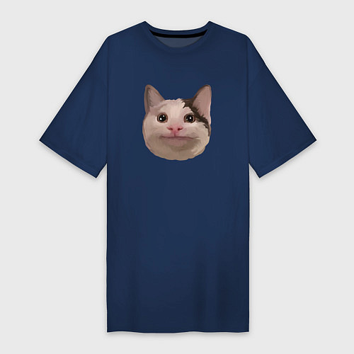 Женская футболка-платье Polite cat meme / Тёмно-синий – фото 1