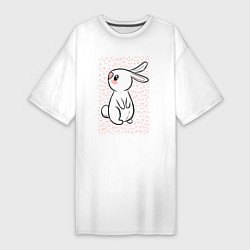 Футболка женская-платье Милый кролик и много сердечек, цвет: белый