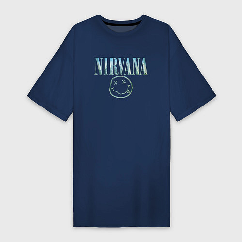 Женская футболка-платье Nirvana - смайлик / Тёмно-синий – фото 1