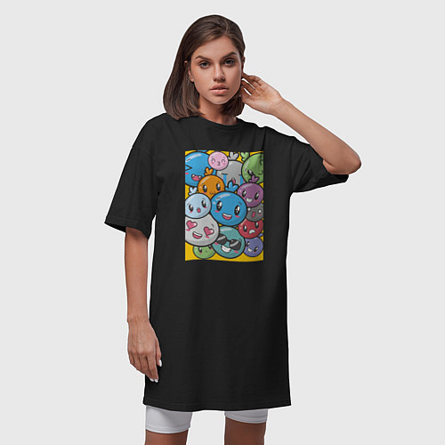 Женская футболка-платье Каваи смайлики / Черный – фото 3