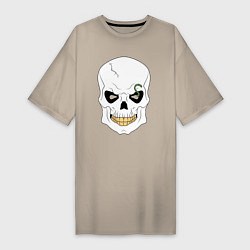 Футболка женская-платье Белый злой череп, цвет: миндальный