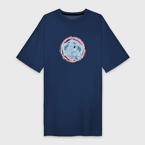 Женская футболка-платье Мультяшный милый слонёнок / Тёмно-синий – фото 1