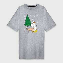 Женская футболка-платье Собака писает на снеговика