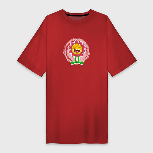 Женская футболка-платье Мультяшный поющий цветок / Красный – фото 1