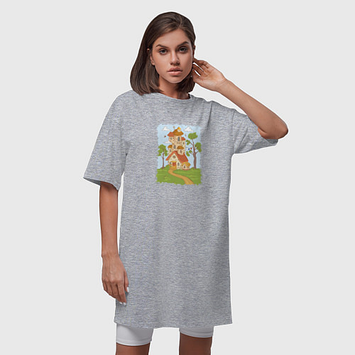 Женская футболка-платье Мультяшный домик в лесу / Меланж – фото 3