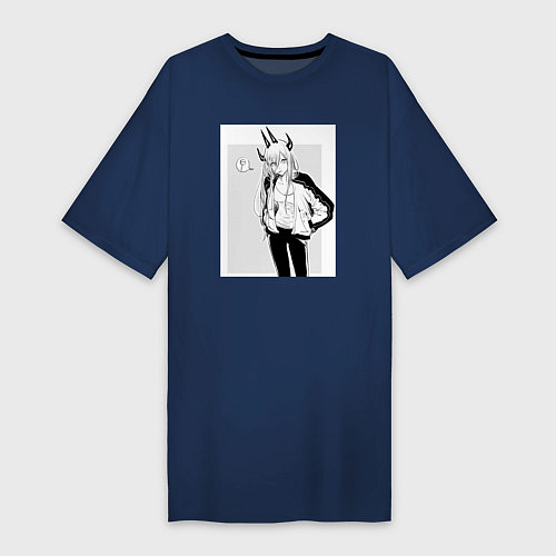 Женская футболка-платье Человек-бензопила Пауэр / Тёмно-синий – фото 1