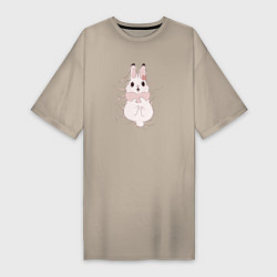 Футболка женская-платье Cute white rabbit, цвет: миндальный