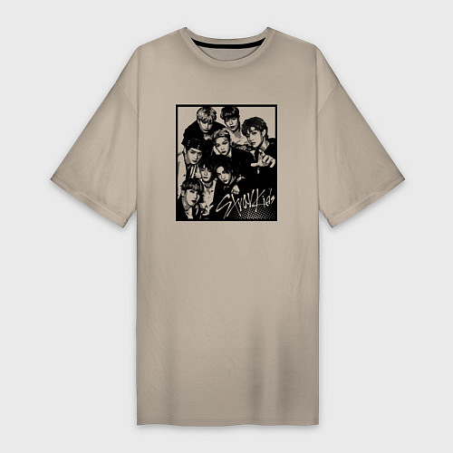 Женская футболка-платье Stray Kids Halftone Art / Миндальный – фото 1
