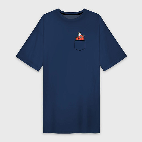 Женская футболка-платье Пачита в кармашке - Человек бензопила / Тёмно-синий – фото 1