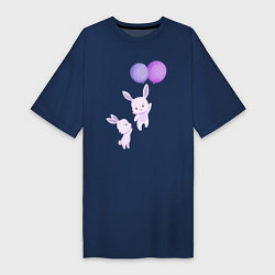 Футболка женская-платье Милые крольчата с воздушными шарами, цвет: тёмно-синий