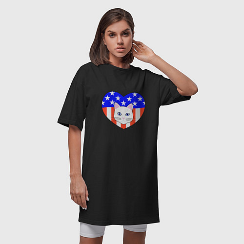 Женская футболка-платье American cat / Черный – фото 3
