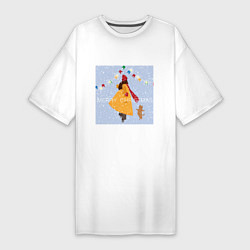 Футболка женская-платье Рождественское веселье, цвет: белый