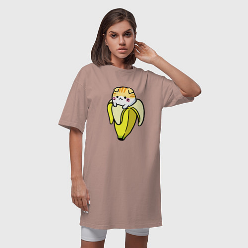 Женская футболка-платье Милый котик сидит в банановой кожуре / Пыльно-розовый – фото 3