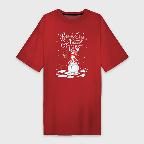 Женская футболка-платье Новогодний снеговик / Красный – фото 1