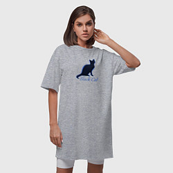 Футболка женская-платье Черный неоновый кот, цвет: меланж — фото 2