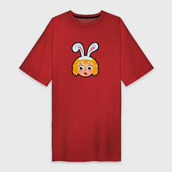 Футболка женская-платье Мультяшная девочка с ушами зайца, цвет: красный