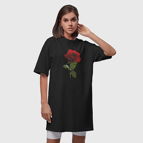 Женская футболка-платье Красивая красная роза / Черный – фото 3