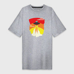 Футболка женская-платье Ретро летающий корабль НЛО, цвет: меланж