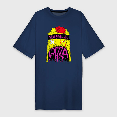 Женская футболка-платье Монстр от тебя пахнет пиццей / Тёмно-синий – фото 1