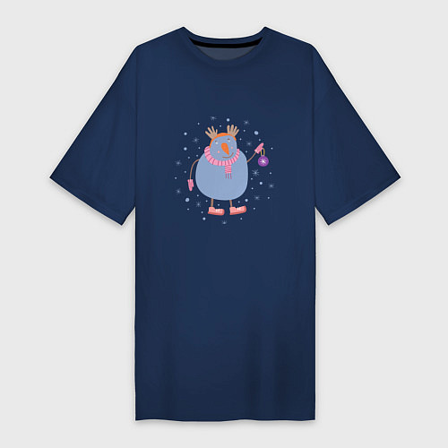 Женская футболка-платье Снеговик с шариком / Тёмно-синий – фото 1