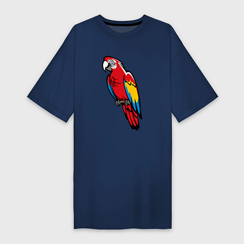 Женская футболка-платье Попугай Ара на жердочке / Тёмно-синий – фото 1