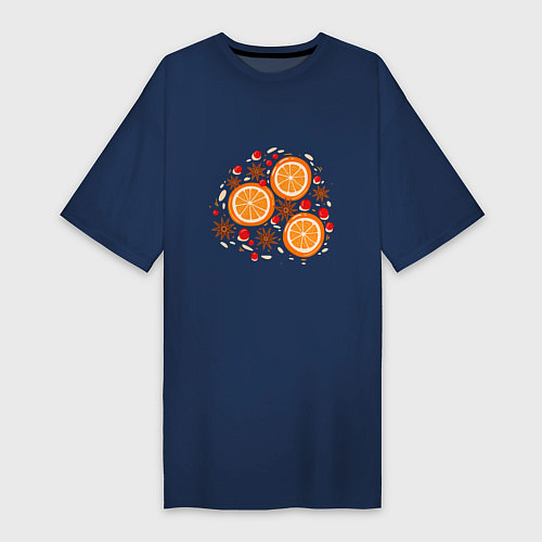 Женская футболка-платье Дольки апельсинов / Тёмно-синий – фото 1