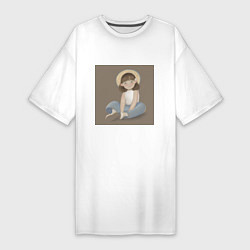 Женская футболка-платье Мультяшная девочка в шляпке