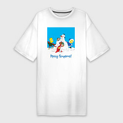 Футболка женская-платье Дети Симпсоны лепят маму с папой, цвет: белый