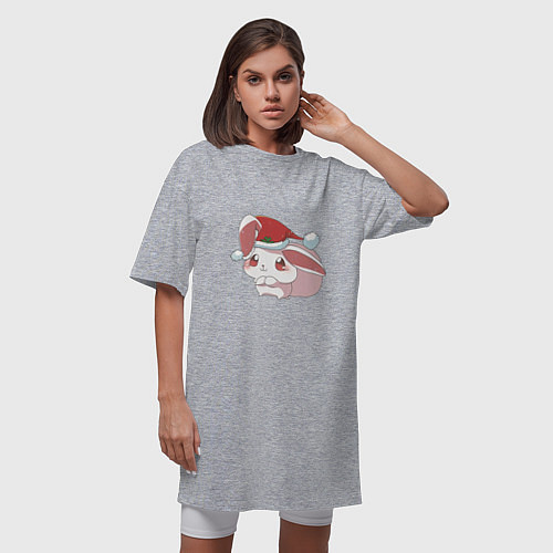 Женская футболка-платье Праздничный кролик / Меланж – фото 3