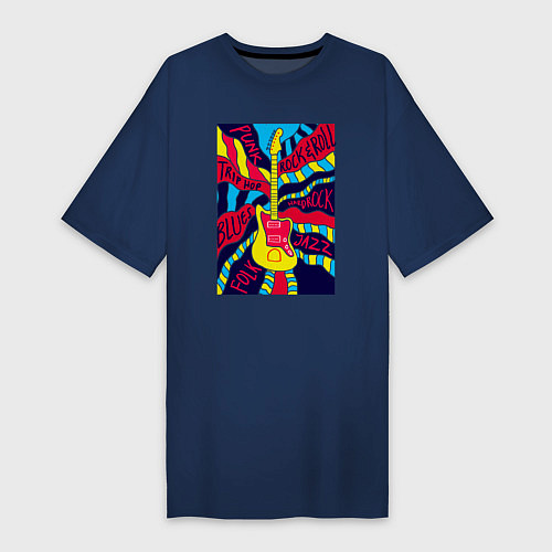 Женская футболка-платье Гитара и стили музыки / Тёмно-синий – фото 1