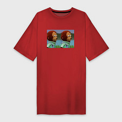 Футболка женская-платье Мем с обезьяной, цвет: красный