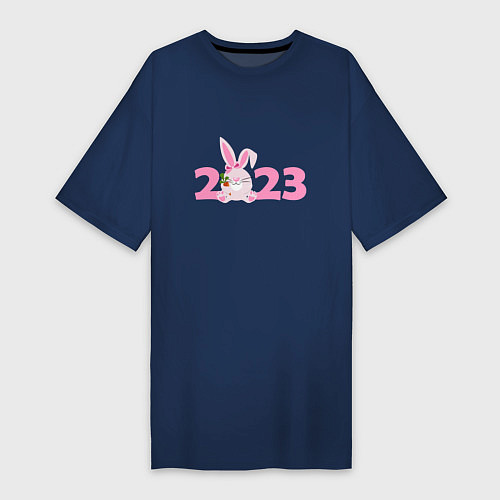 Женская футболка-платье Розовый кролик 2023 / Тёмно-синий – фото 1